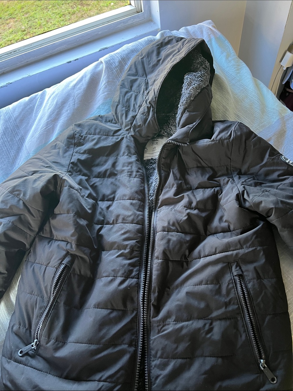 Kids Black Hooded Puffer Jacket - Brand Abercrombie
